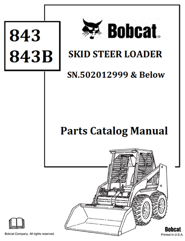 BOBCAT 843 843B SKID STEER LOADER PARTS CATALOG MANUAL SN.502012999 & Below Instant Official PDF Download