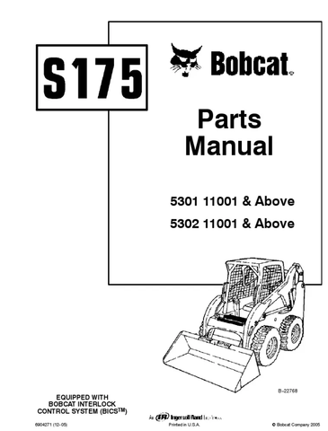 BOBCAT S175 SKID STEER PARTS CATALOG MANUAL 5301 11001 & Above 5302 11001 & Above  COMPLETE OFFICIAL PDF DOWNLOAD