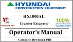 Hyundai HX1000AL Crawler Excavator Operator's Manual Official Complete PDF Download