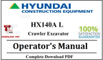 Hyundai HX140A L Crawler Excavator Operator's Manual Official Complete PDF Download