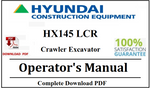 Hyundai HX145 LCR Crawler Excavator Operator's Manual Official Complete PDF Download