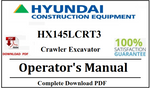 Hyundai HX145LCRT3 Crawler Excavator Operator's Manual Official Complete PDF Download