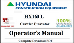 Hyundai HX160 L Crawler Excavator Operator's Manual Official Complete PDF Download