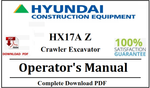 Hyundai HX17A Z Crawler Excavator Operator's Manual Official Complete PDF Download