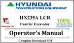 Hyundai HX235A LCR Crawler Excavator Operator's Manual Official Complete PDF Download