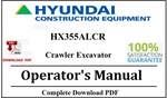 Hyundai HX355ALCR Crawler Excavator Operator's Manual Official Complete PDF Download