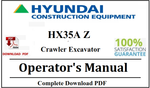 Hyundai HX35A Z Crawler Excavator Operator's Manual Official Complete PDF Download