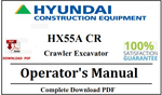 Hyundai HX55A CR Crawler Excavator Operator's Manual Official Complete PDF Download