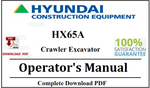 Hyundai HX65A Crawler Excavator Operator's Manual Official Complete PDF Download