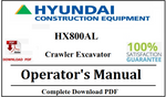 Hyundai HX800AL Crawler Excavator Operator's Manual Official Complete PDF Download