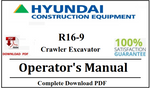 Hyundai R16-9 Crawler Excavator Operator's Manual Official Complete PDF Download