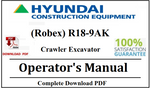 Hyundai (Robex) R18-9AK Crawler Excavator Operator's Manual Official Complete PDF Download