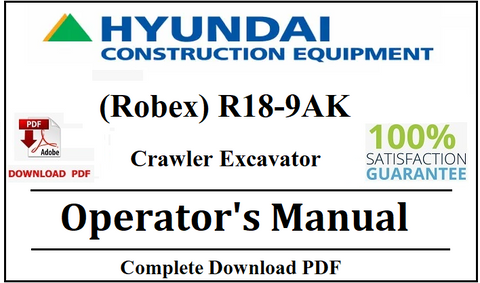 Hyundai (Robex) R18-9AK Crawler Excavator Operator's Manual Official Complete PDF Download