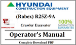 Hyundai (Robex) R25Z-9A Crawler Excavator Operator's Manual Official Complete PDF Download