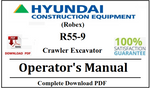 Hyundai (Robex) R55-9 Crawler Excavator Operator's Manual Official Complete PDF Download