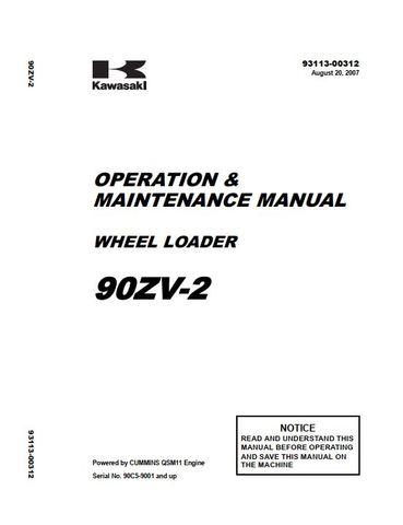 Kawasaki 90ZV-2 Wheel Loader Operation and Maintenance Manual Official Complete PDF Download