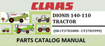 PARTS CATALOG MANUAL - CLAAS DIONIS 140-110 TRACTOR (SN CT37D3000 - CT37D5999) Instant Official PDF Download