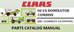 PARTS CATALOG MANUAL - CLAAS DOMINATOR 98 VX COMBINE Official Instant PDF Download