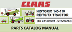 PARTS CATALOG MANUAL - CLAAS HISTORIC 145-110 RE/TS/TX TRACTOR (SN CT1290001 - CT1290283) Instant Official PDF Download