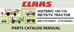 PARTS CATALOG MANUAL - CLAAS HISTORIC 145-110 RE/TS/TX TRACTOR (SN CT2190001 - CT2190293) Instant Official PDF Download