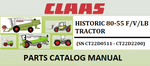 PARTS CATALOG MANUAL - CLAAS HISTORIC 80-55 F/V/LB TRACTOR (SN CT22D0511 - CT22D2200) Instant Official PDF Download