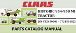 PARTS CATALOG MANUAL - CLAAS HISTORIC 954-950 MI TRACTOR (SN CT2450001 - CT2450182) Instant Official PDF Download