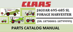 PARTS CATALOG MANUAL - CLAAS JAGUAR 695-685 SL FORAGE HARVESTER (SN: 18700001-18799999) Official Instant PDF Download