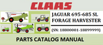 PARTS CATALOG MANUAL - CLAAS JAGUAR 695-685 SL FORAGE HARVESTER (SN: 18800001-18899999) Official Instant PDF Download