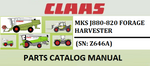 PARTS CATALOG MANUAL - CLAAS MKS J880-820 FORAGE HARVESTER (SN: Z646A) Official Instant PDF Download