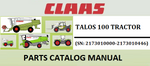 PARTS CATALOG MANUAL - CLAAS TALOS 100 TRACTOR (SN: 2173010000-2173010446) Official Instant PDF Download