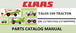 PARTS CATALOG MANUAL - CLAAS TALOS 100 TRACTOR (SN: 2174011926-2174099999) Official Instant PDF Download