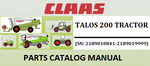 PARTS CATALOG MANUAL - CLAAS TALOS 200 TRACTOR (SN: 2189010841-2189019999) Official Instant PDF Download