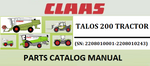 PARTS CATALOG MANUAL - CLAAS TALOS 200 TRACTOR (SN: 2208010001-2208010243) official Instant PDF Download