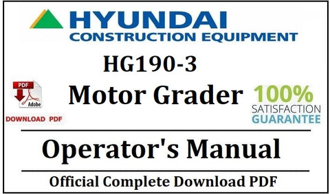 Hyundai HG190-3 Motor Grader Operator's Manual Official Complete PDF Download