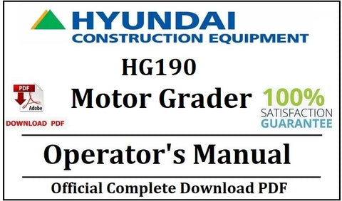 Hyundai HG190 Motor Grader Operator's Manual Official Complete PDF Download