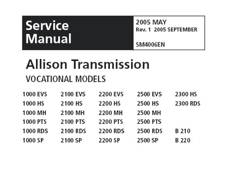 Instant Download ALLISON TRANSMISSION 1000 & 2000 SERIES GEARBOX Service Repair Manual