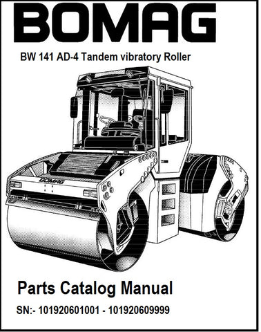 BOMAG BW 141 AD-4 Tandem vibratory Roller PDF Parts Catalog Manual SN:- 101920601001 - 101920609999