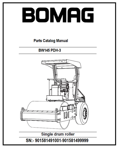 BOMAG BW145 PDH-3 Single drum vibratory Roller PDF Parts Catalog Manual SN:- 901581491001-901581499999