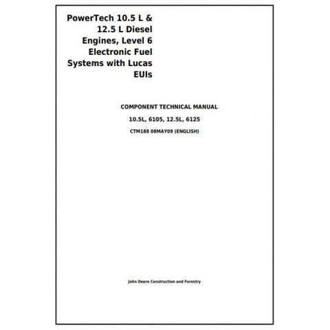 CTM188 COMPONENT TECHNICAL MANUAL - JOHN DEERE POWERTECH 6105 6125 DIESEL ENGINES ELECTRONIC FUEL SYSTEMS W.LUCAS EUIS DOWNLOAD