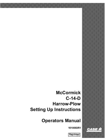 Case IH Mccormick 1-F14-D Harrow Plow used on Farmall 100 Operator`s Manual 1010083R1 Download