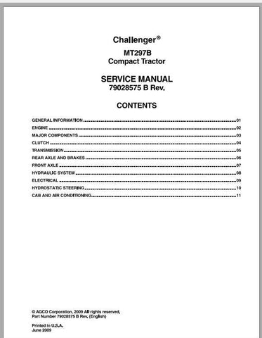 Challenger MT297B Compact Tractor PDF DOWNLOAD Service Repair Manual