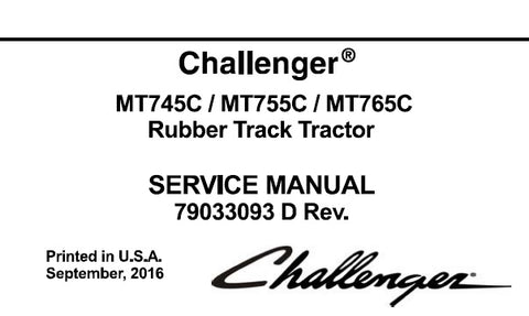 Challenger MT745C MT755C MT765C Rubber Track Tractor PDF DOWNLOAD Service Repair Manual