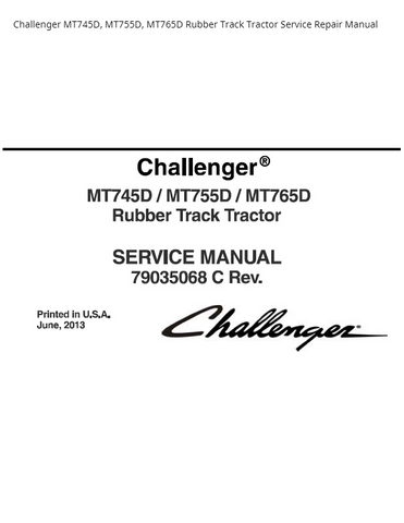 Challenger MT745D MT755D MT765D Rubber Track Tractor PDF DOWNLOAD Service Repair Manual