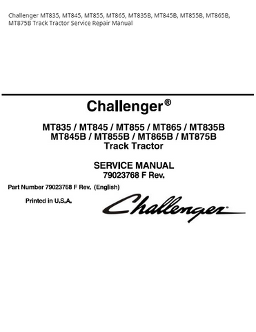 Challenger MT835 MT845 MT855 MT865 MT835B MT845B MT855B MT865B MT875B Track Tractor PDF DOWNLOAD Service Repair Manual