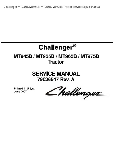 Challenger MT945B MT955B MT965B MT975B Tractor PDF DOWNLOAD Service Repair Manual