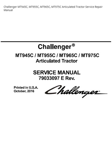Challenger MT945C MT955C MT965C MT975C Articulated Tractor PDF DOWNLOAD Service Repair Manual