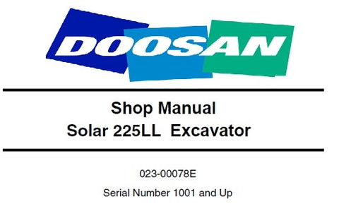Daewoo Doosan Solar 225LL Excavator Shop best PDF Download Manual