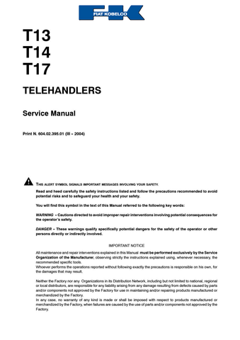 Fiat Kobelco T13, T14, T17 Telehandlers BEST PDF Service Repair Manual