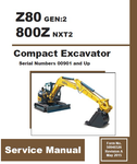 Gehl Z80 GEN:2, 800Z NXT2 Compact Excavator PDF Service Repair Manual (SN 00901 and Up)