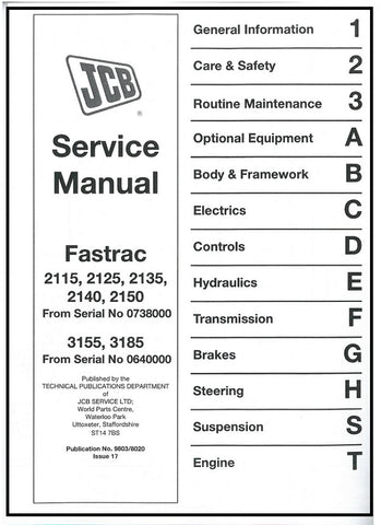 JCB 2115, 2125, 2135, 2140, 2150, 3155, 3185 Fastrac Tractor BEST PDF Service Repair Manual